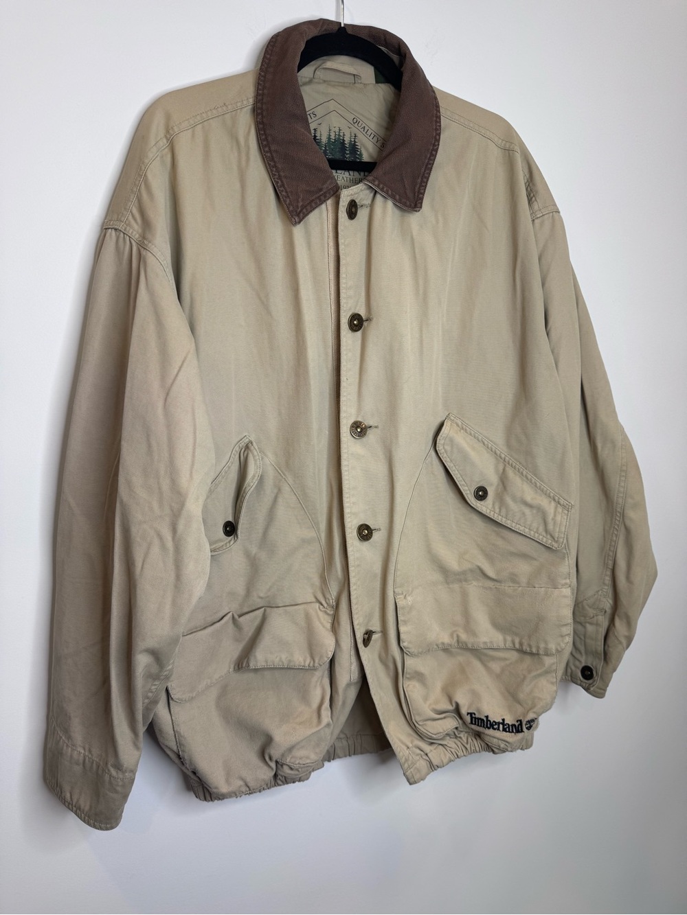 Vintage 1996 Timberland Rugged barn Jacket Beige Canvas Utility Coat pocket - Picture 3 of 15